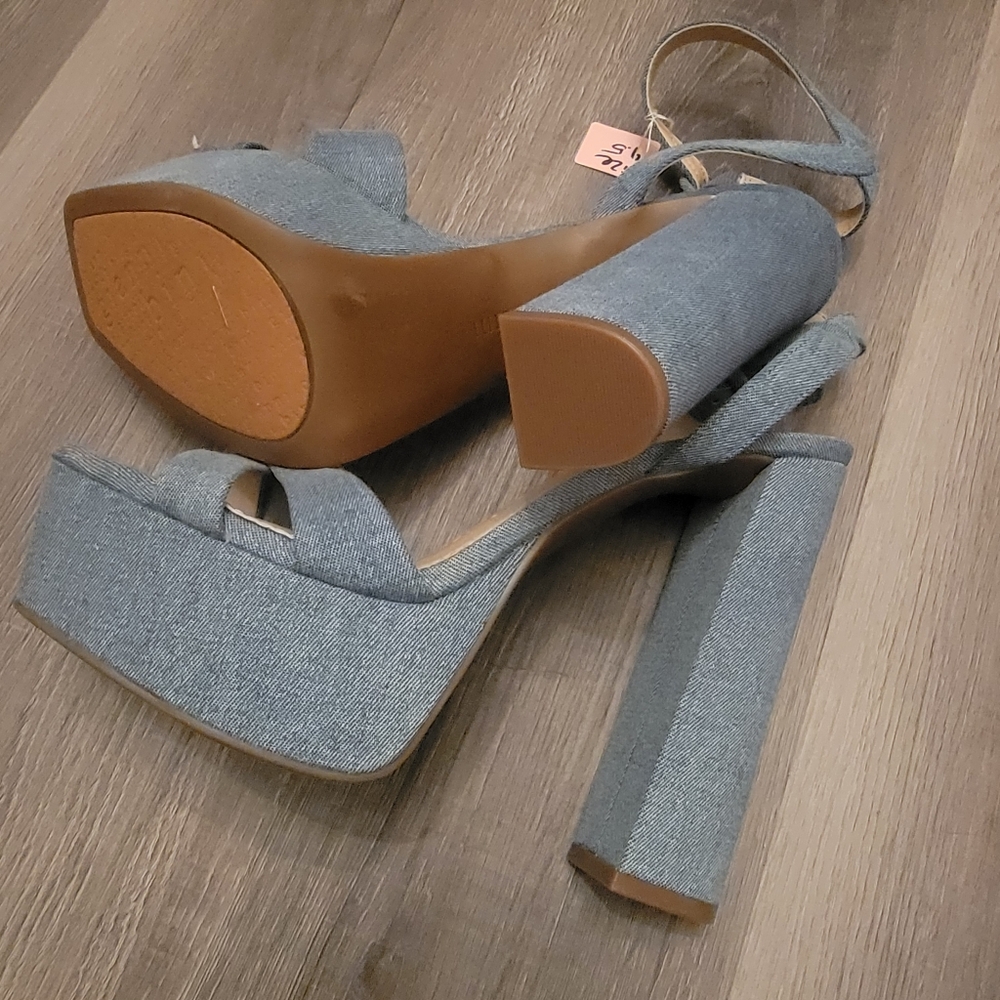 Gianni Bini Hartliye Denim Knot Ankle Strap Platform Sandals Size 9.5 - Picture 10 of 11